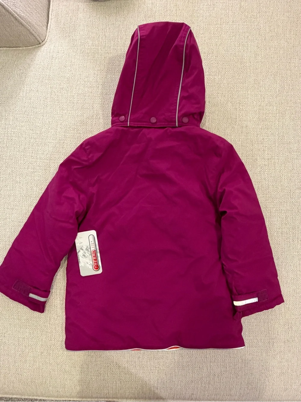 Hanna Andersson Purple Hooded Puffer with Pink & Orange Floral Panel